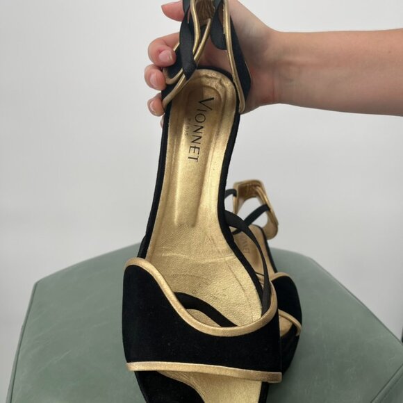 VIONNET Black and Gold Sandals in Size 41 - Picture 3 of 7